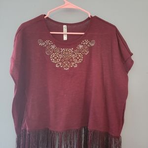 Beautees red shirt with tassled bottom size XL
